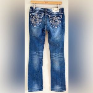 Grace in LA Faux Flap Pocket Bedazzle Bootcut Jean